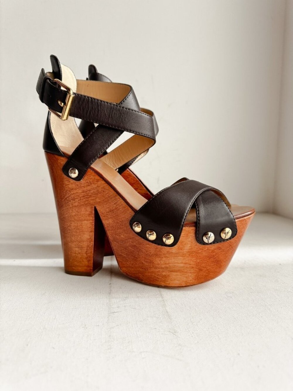 Giuseppe Zanotti High Platform Clog Heels Chocolate Brown Leather 39 - Picture 2 of 13